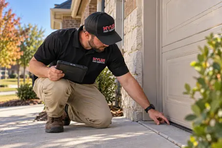 technician checking garage door for rodent access