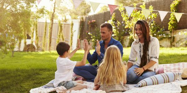 Family playing outside.