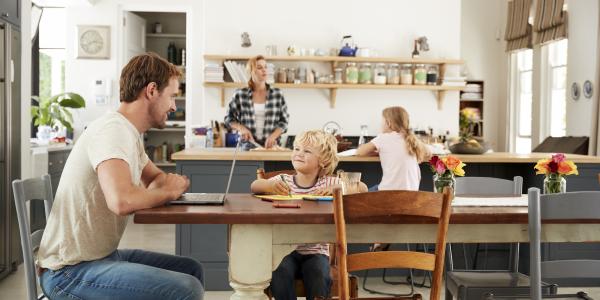 Family in a kitchen.